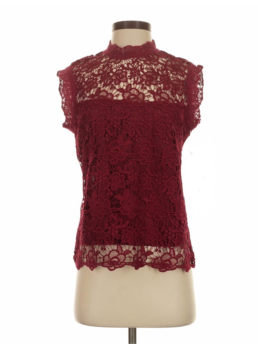 Nanette Lepore Women's Burgundy Lace Cap-Sleeve Top